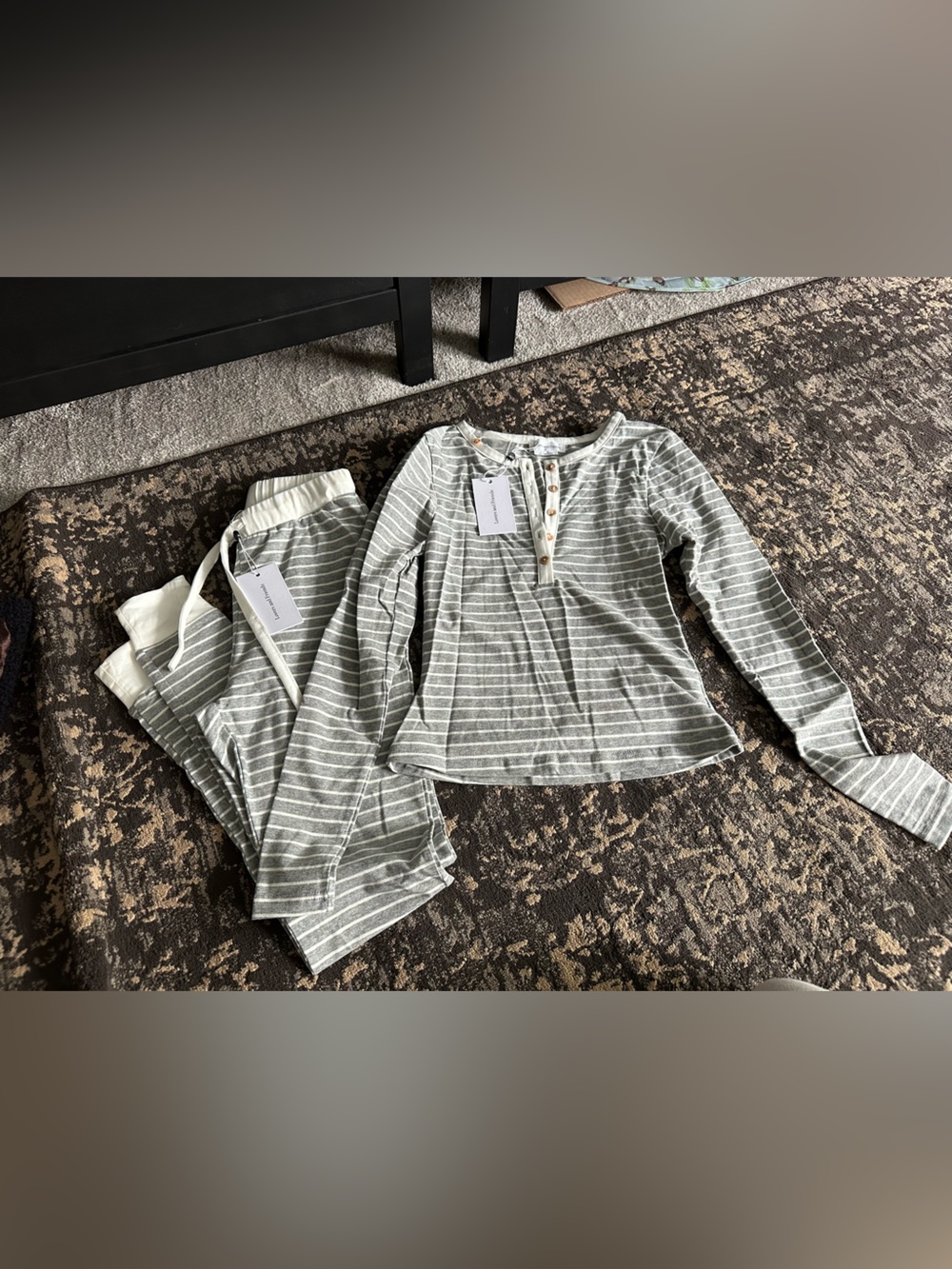 NWT Lovers + Friends Gray & White Striped Long Sleeve Pajama Set
